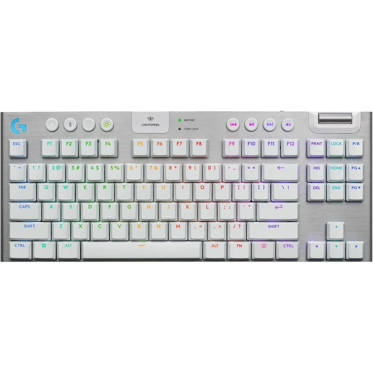 Logitech G915 X Lightspeed TKL Wireless Mechanical Gaming Keyboard, Double-Shot PBT Keycaps, Fully Programmable Keys, RGB Backlit Mac/PC Gaming Keyboards, Aluminum Finish, White (Box Open)