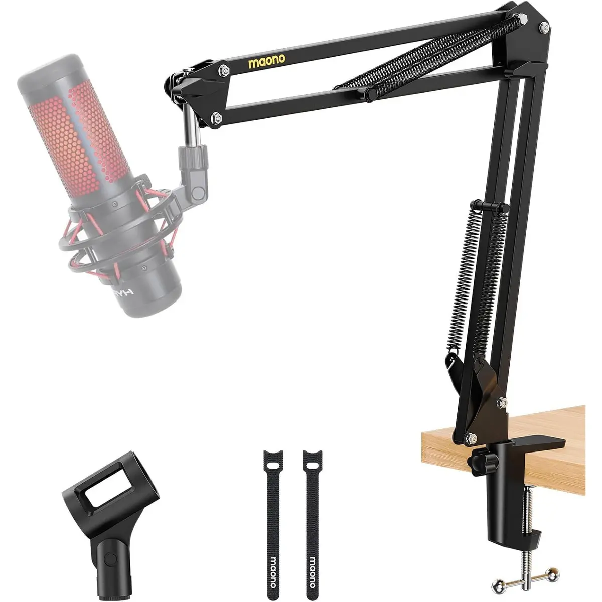 Maono BA20 Boom Arm Microphone Stand: Adjustable Metal Suspension Mic Boom Arm for Podcast Gaming Streaming Recording, with Desk Clamp and 3/8" to 5/8" Screw Adapter, Max Load 1KG, Black