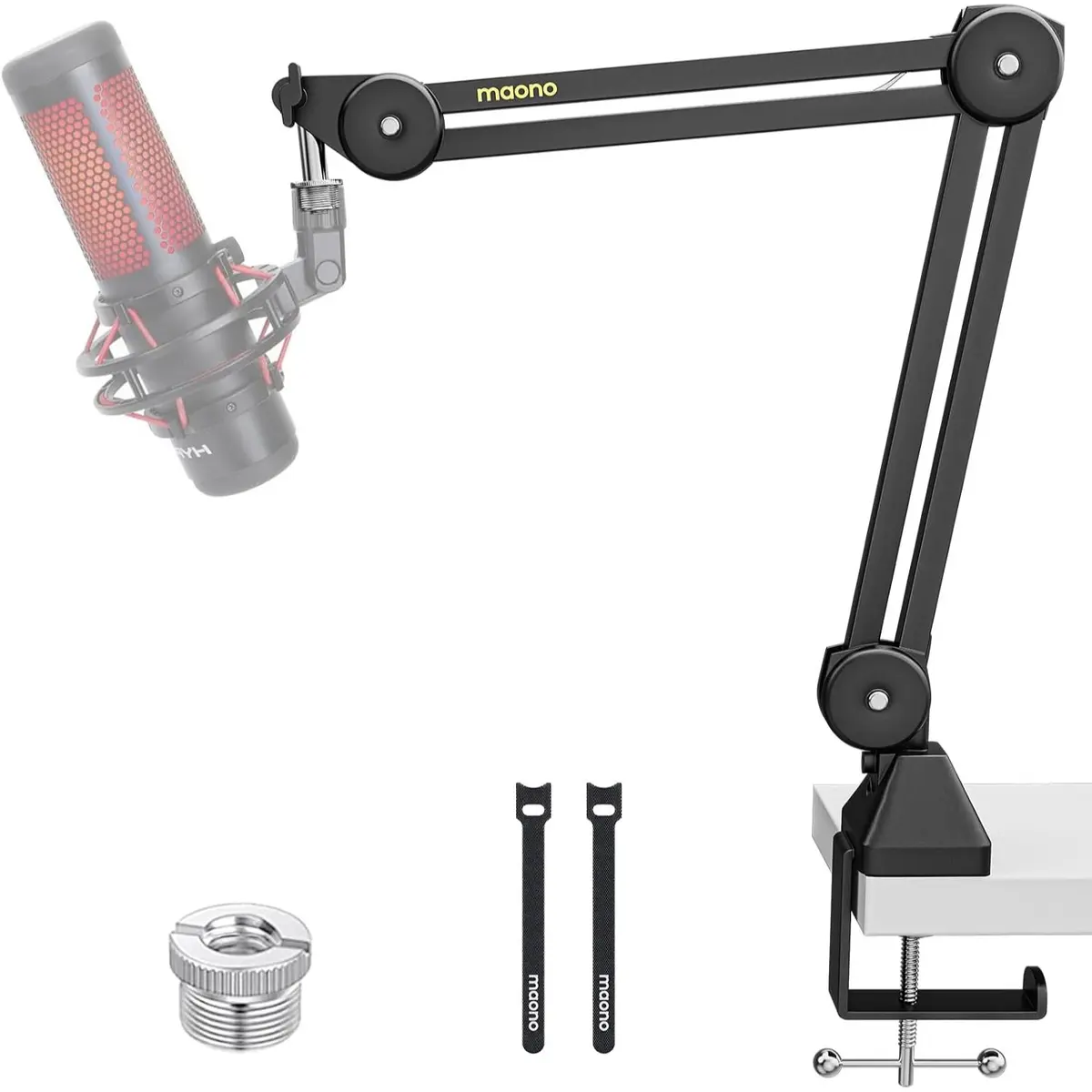 Maono BA37 Microphone Boom Arm, Heavy Duty Adjustable Metal Desk Stand, Upgraded Desk Clamp, 3/8 to 5/8 Adapter, Suspension Design, Podcasting Recording Streaming Gaming, Creator Desk Setups
