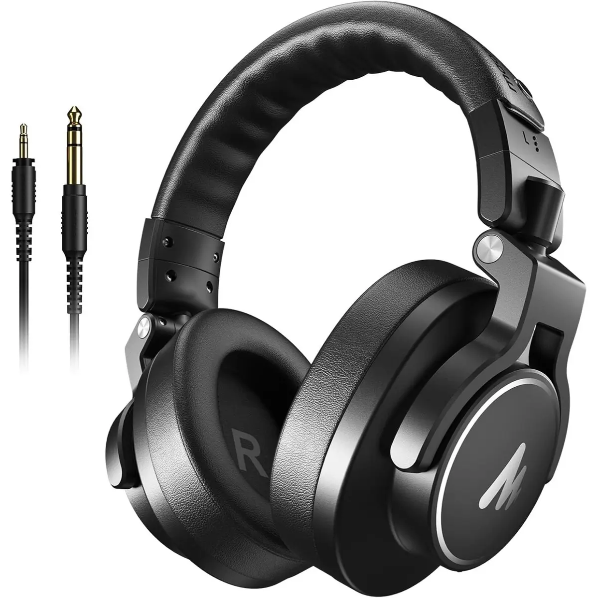 Maono MH700 Studio Monitor Mixing DJ Headphones, 50mm Driver Professional Over Ear Wired Headset with 3.5mm to 6.35mm Jack for Guitar AMP, Piano, Music Production, Keyboard, Recording, Podcast, Black