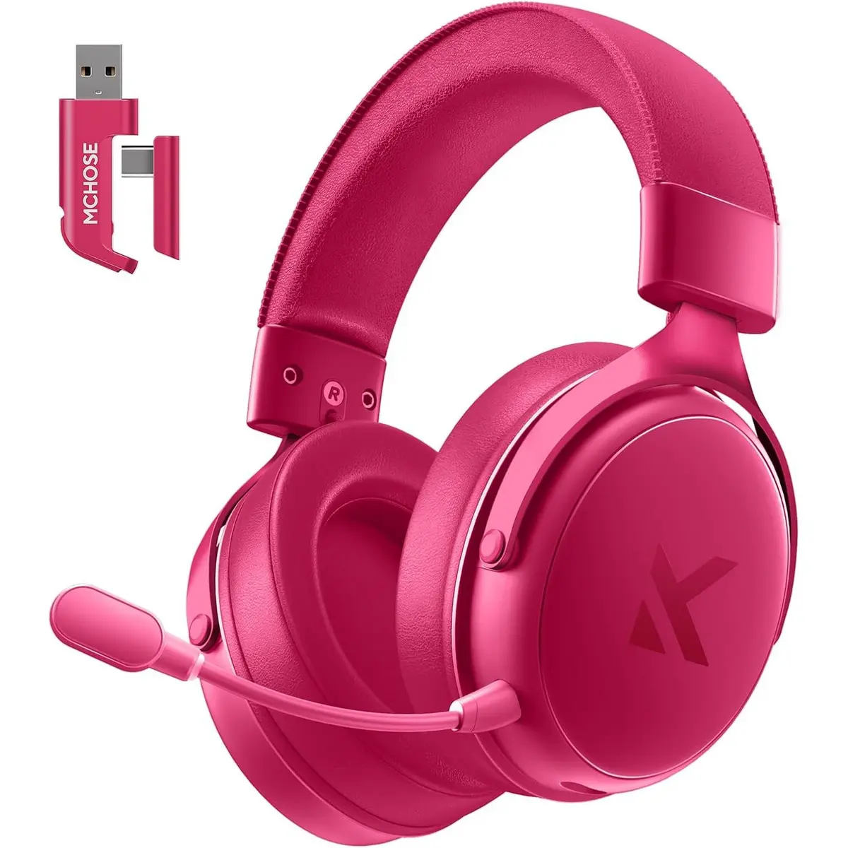 Mchose V9 PRO Wireless Gaming Headset 7.1 Surround Sound for PS5 PS4 PC Switch, Topspeed Gaming Headphones with Noise Canceling Mic, 250Hr Battery, Low 15ms Latency, Lightweight, BT 5.3 FPS Games (Rose Red)