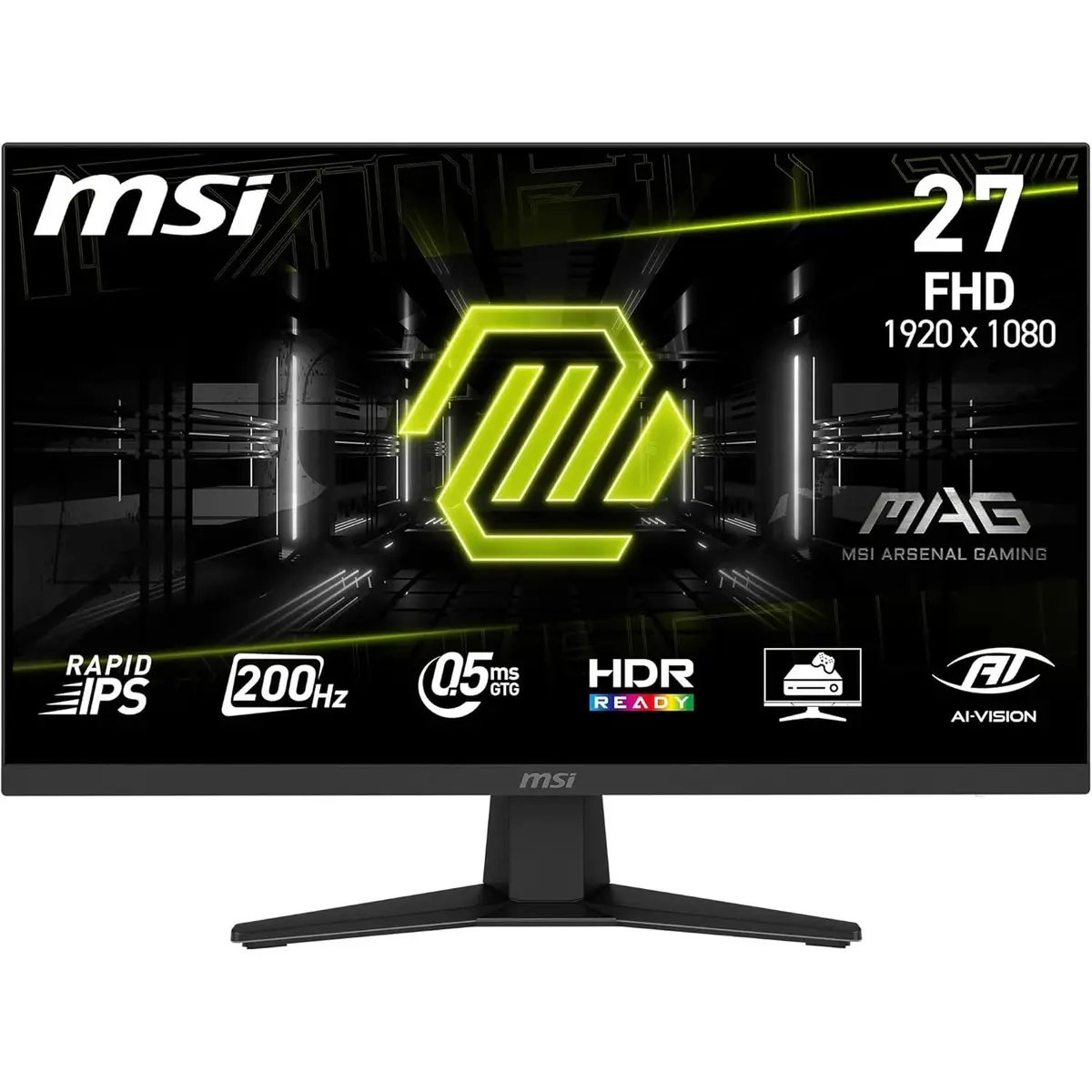 MSI MAG 274F 27-Inch FHD 1920x1080 Gaming Monitor - Rapid IPS, 200Hz, 0.5ms, HDR ready, Eye care, HDMI 2.0b, DP 1.2a, Frame-less, Tilt-Adjustable, Vesa Mount, Black