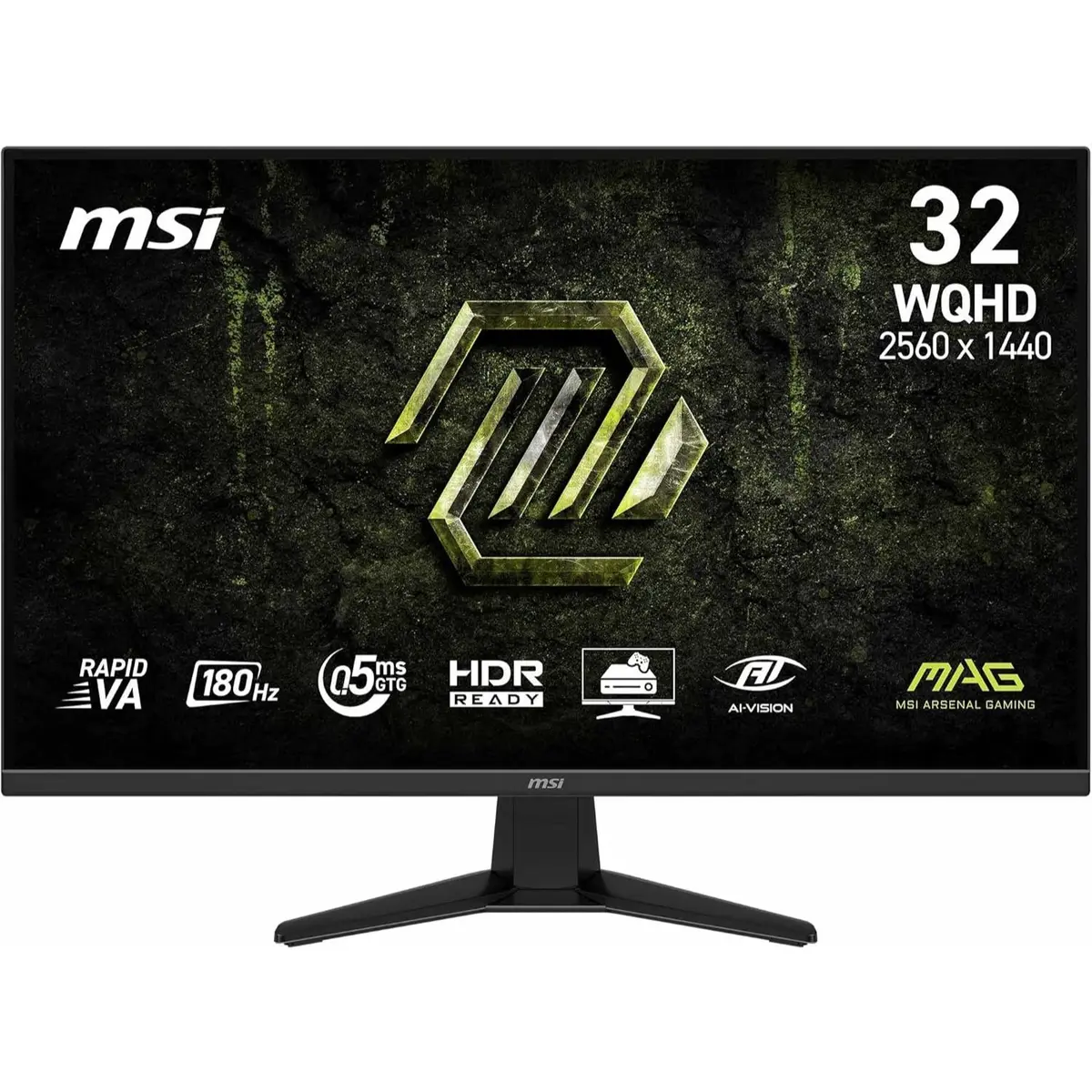 MSI MAG 325QF E18V Gaming Monitor 32" WQHD - Rapid VA 2560 x 1440 Panel, 180 Hz / 0.5 ms, HDR Ready, Eye Care, HDMI 2.0b, DisplayPort 1.4a, Frameless Design, Tilt, VESA Compatible