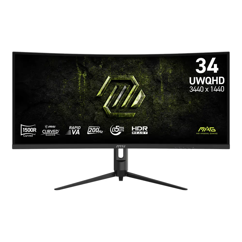 MSI MAG 342CQRF E20 34 Inch 2K UWQHD Curved Gaming Monitor - 1500R VA 3440 x 1440 Resolution, 200Hz Hz / 0.5ms (GTG), Adaptive Sync - DP 1.4a, HDMI 2.0b CEC, 90% DCI-P3, AI Vision, HDR Ready