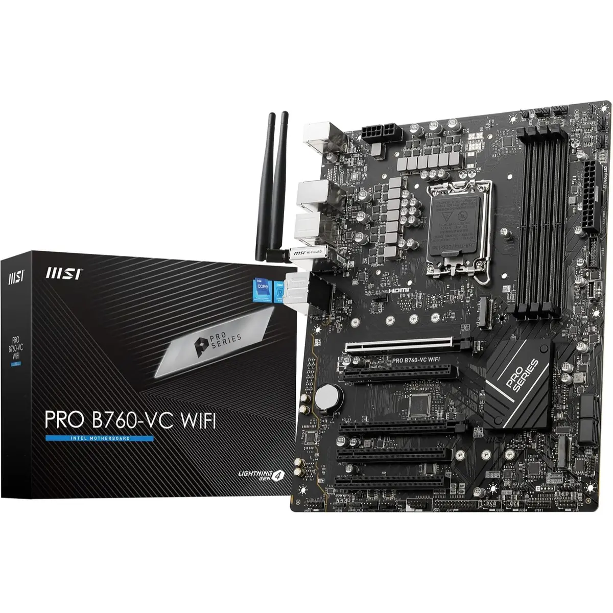MSI Pro B760-VC WiFi ProSeries Motherboard - Supports 12th/13th/14th Gen Intel Processors, LGA 1700, DDR5, PCIe 4.0, M.2, 2.5Gbps LAN, USB 3.2 Gen2, Wi-Fi 5.1, Bluetooth 5.1, ATX (Black Box)