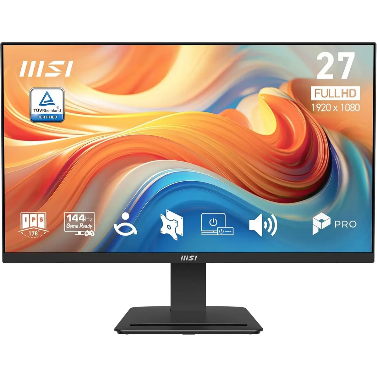 MSI Pro MP273 E14A 27-inch IPS 1920 x 1080 (FHD) Gaming Office Monitor, 144Hz, Free-Sync, HDMI, DisplayPort, VGA Port, VESA Mountable, Tilt, Speaker, 4-Side Slim Bezel 1ms, Black