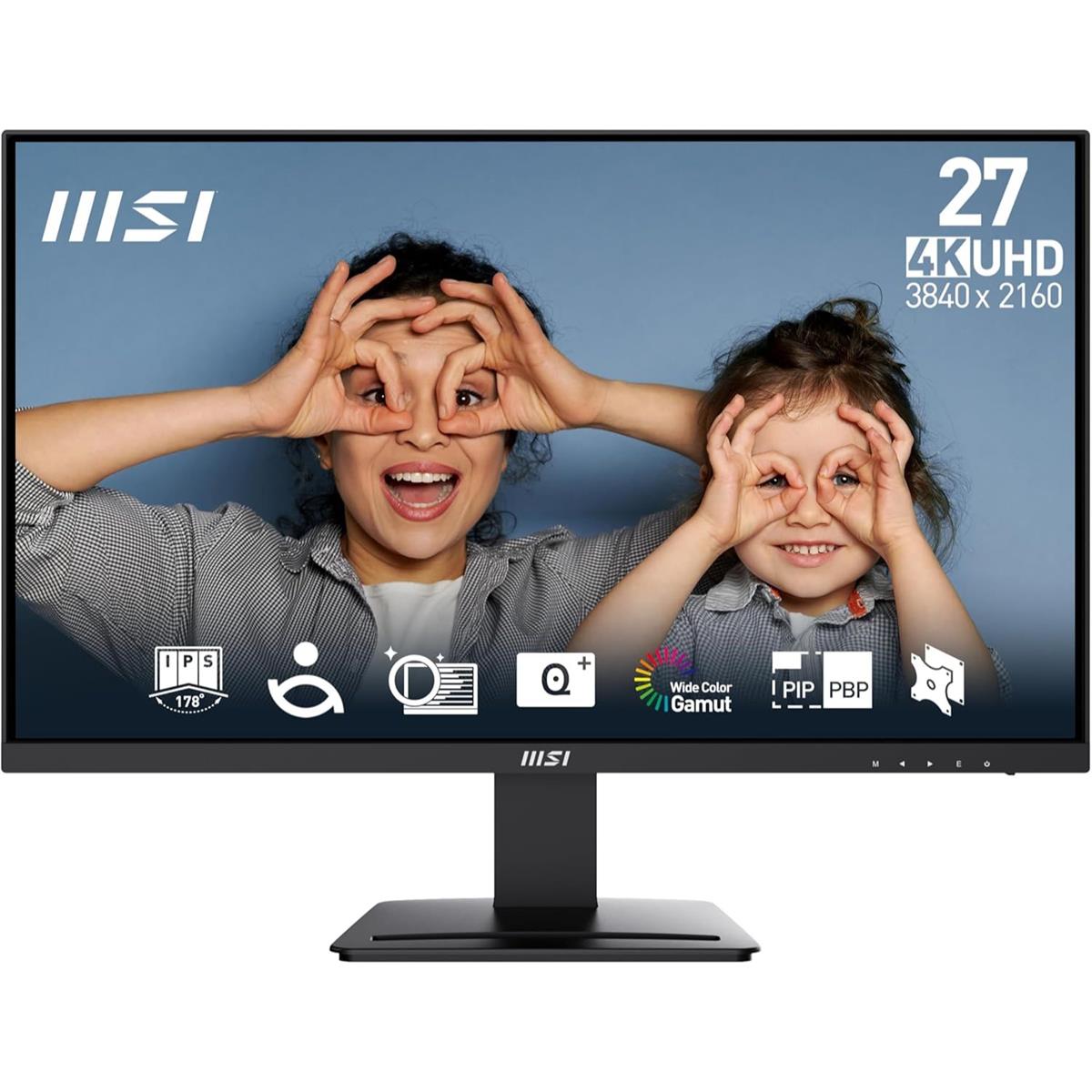 MSI Pro MP273U Professional Computer Monitor, IPS 3840 x 2160 (UHD) 4K, 60Hz, Adaptive-Sync, HDMI, DisplayPort, 4ms (GTG), Black