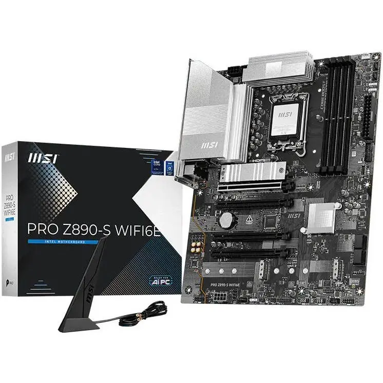 MSI Pro Z890-S Wifi6E LGA1851 ATX Motherboard, Intel Z890 Chipset, 4x DRR5 UDIMM Slots, Up to 256GB Max Memory, 4x PCI-E x16 Slot, 3x M.2 Slot
