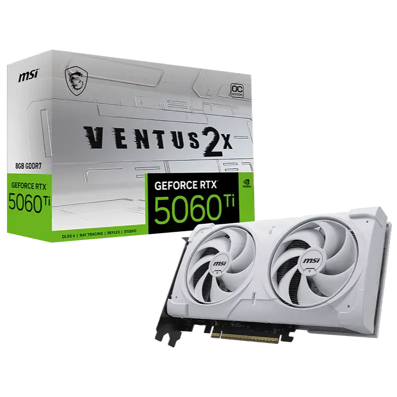 MSI Gaming RTX 5060 Ti 8G Ventus 2X OC White Plus Graphics Card (8GB GDDR7,TBA-bit, Extreme Performance: 2617 MHz, DisplayPort x3 2.1a, HDMI 2.1b, NVIDIA Blackwell Architecture)