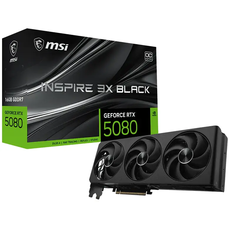 MSI GeForce RTX 5080 16G Inspire 3X OC Black 16GB Graphics Card