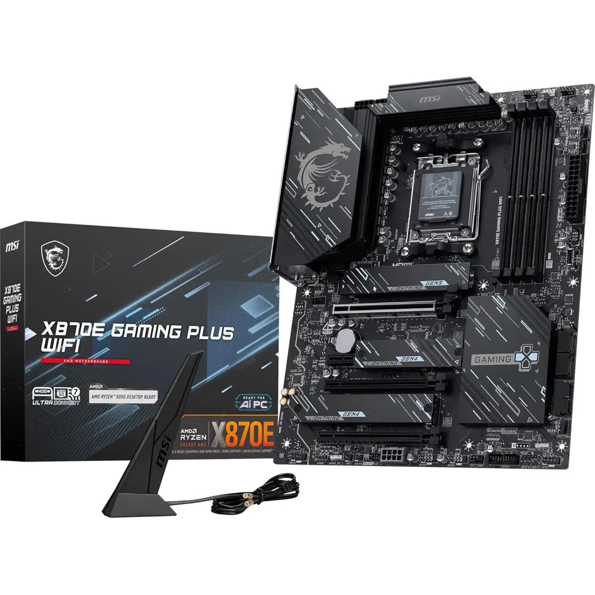 MSI X870E Gaming Plus WiFi Motherboard, ATX - Supports AMD Ryzen 9000/8000/7000 Processors, AM5-60A SPS VRM, DDR5 Memory Boost 8200+ MT/s (OC), PCIe 5.0 x16 & 4.0 x4, M.2 Gen5, Wi-Fi 7, 5G LAN