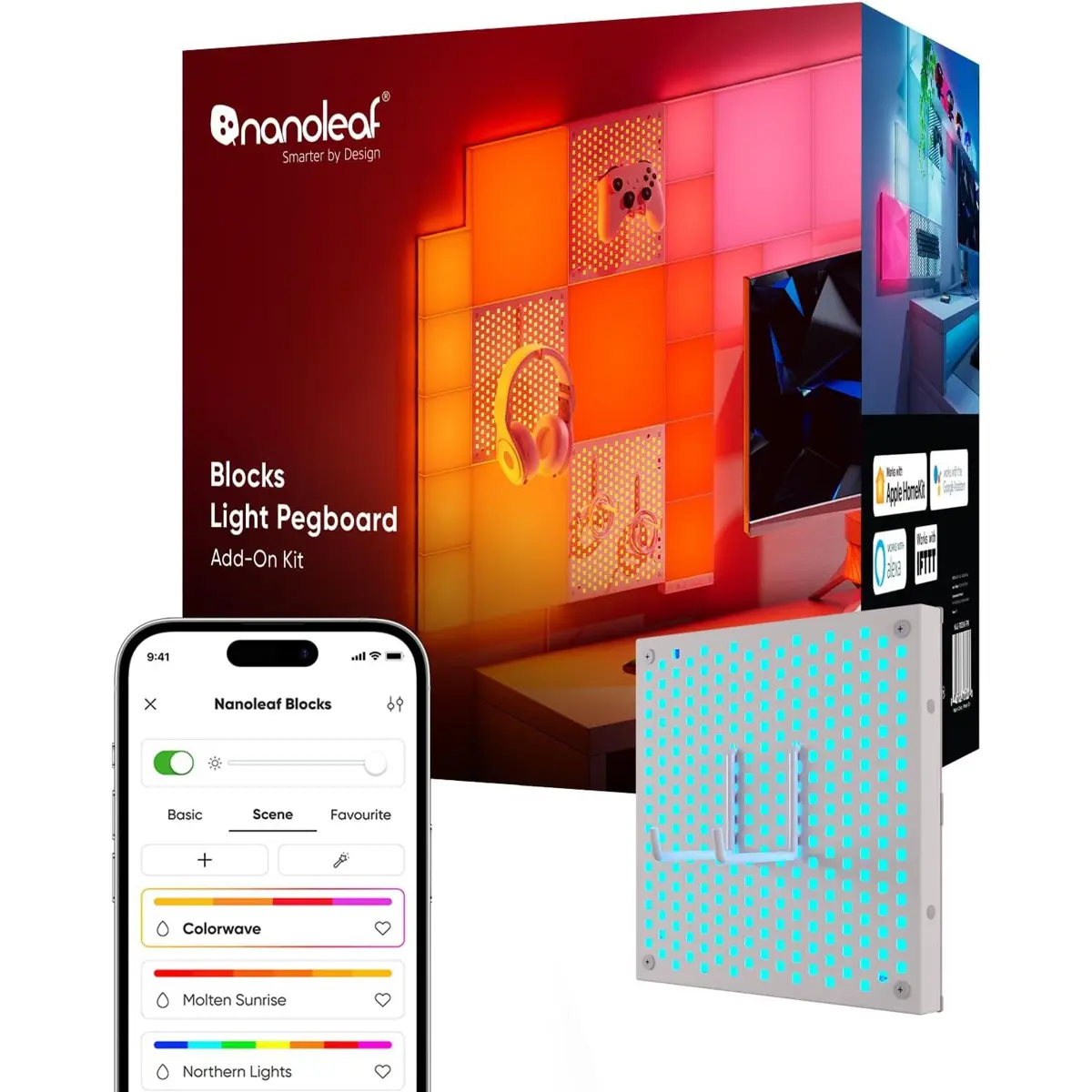 Nanoleaf Blocks Expansion Kit - 1 Backlit Pegboard (Requires Starter Kit), with 2 Sturdy Pegboard Hooks, RGBW Wall Lights, Display Keyboards, Controllers, Screw Mounted Only (Screws Included)