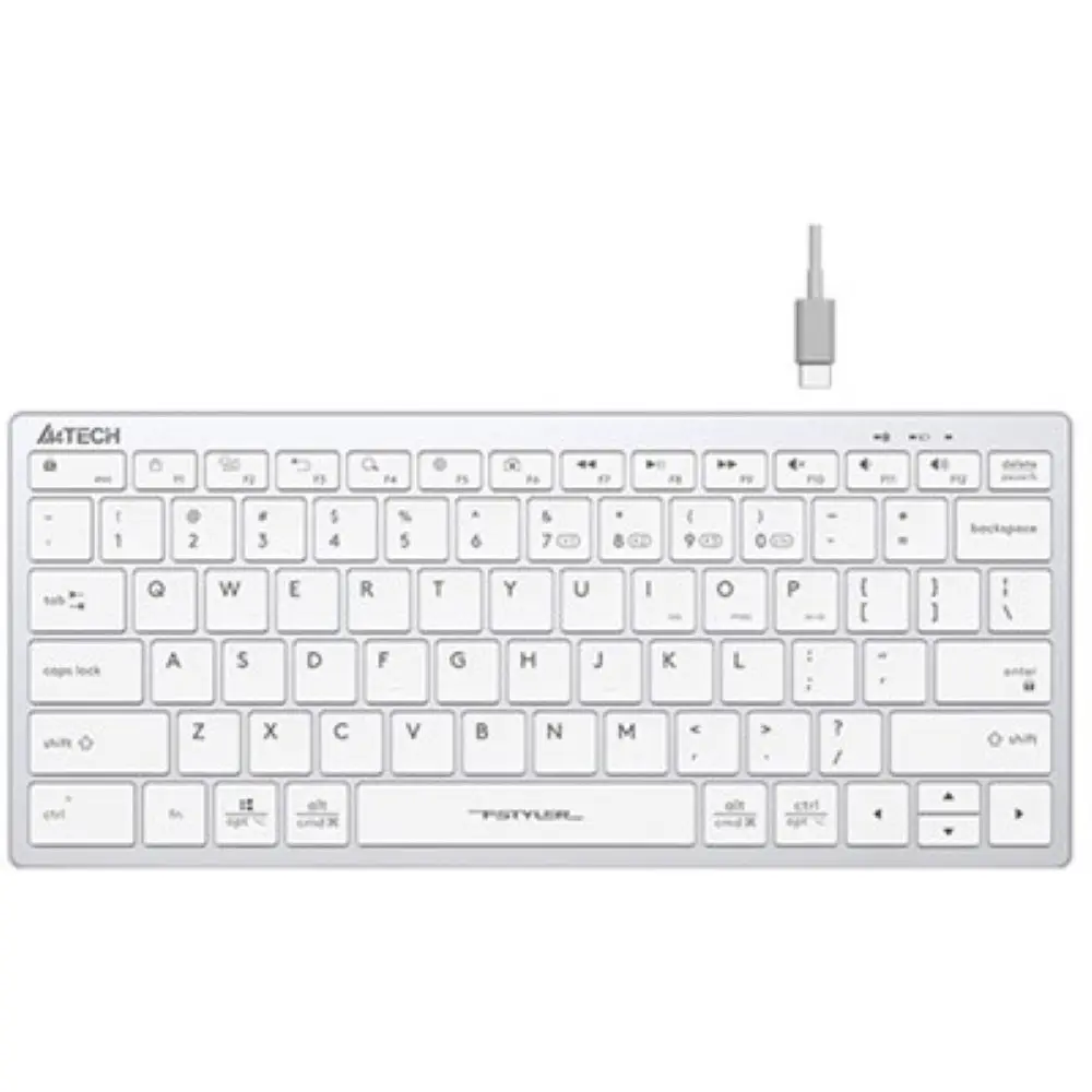 A4Tech Fstyler FBX51C Bluetooth & 2.4G Wireless Scissor Switch Compact Keyboard - White, Type-C Charging, US Layout