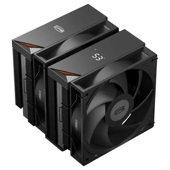 PCCooler RT620 Digital CPU Air Cooler 265W TDP – Digital Temperature Display, Dual Tower, 6×6mm Copper Heat Pipes, Dual 120mm Fans (Black)