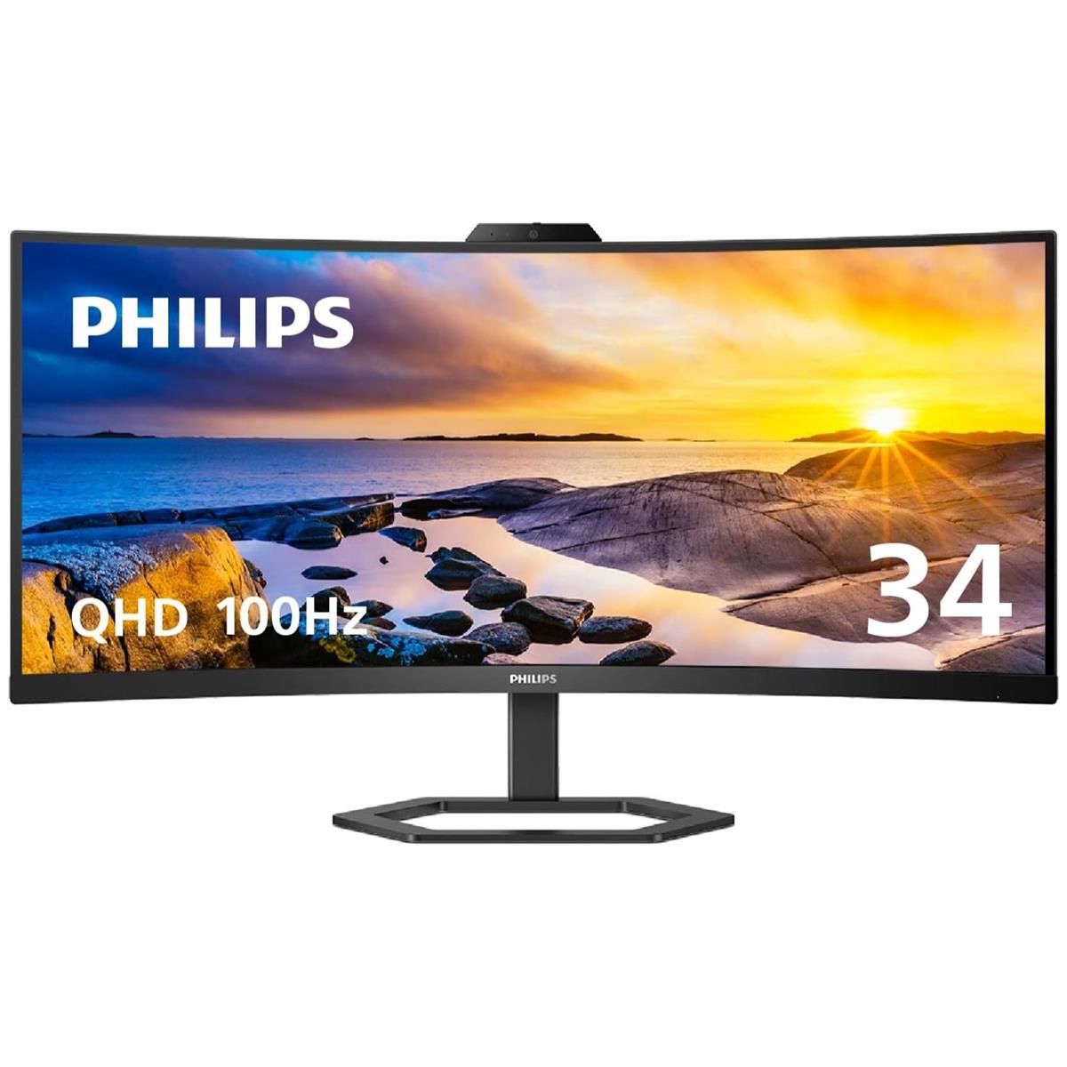 Philips 34E1C5600HE - 100Hz 2K 1440p WQHD VA 34" Curved LCD Monitor with Windows Hello Webcam