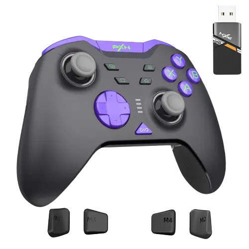 PXN P5 8K Wireless Gaming Controller, Capacitive Joystick, 2.4G PC Controller, Hall Triggers, Dual Vibrators, APP, 4-Macro, 3-Mode (2.4G/BT/SW), for PC, Switch, Android, iOS
