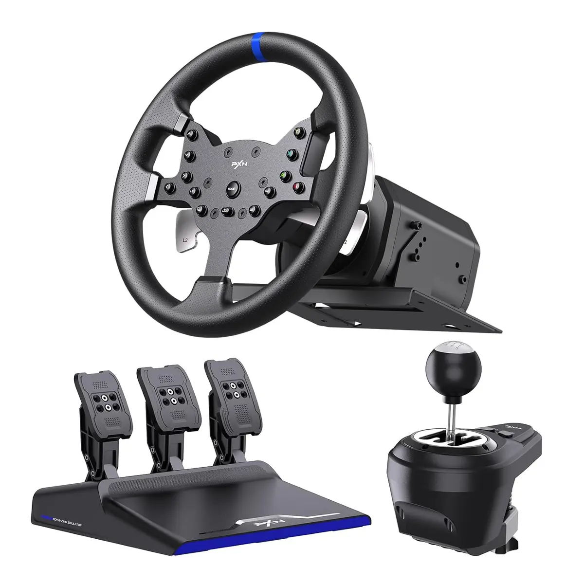 PXN V99 PC Racing Wheel, Real Force Feedback Steering Wheel with Pedals and Shifter, Detachable 270/900 Degree Race Steering Wheel Simulator for PC, Xbox One, Xbox Series X/S, PS4