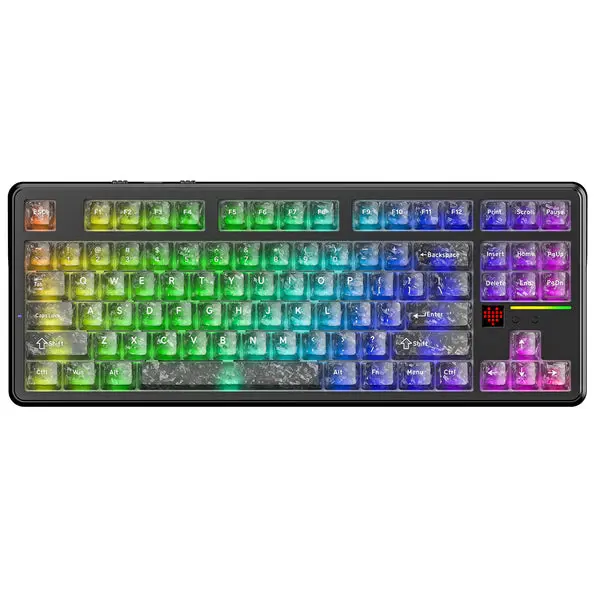 Attack Shark X87 Ultra 8K Mechanical Wireless Gaming Keyboard 87 Key TKL, 10000mAh Battery, BT/2.4GHz/USB-C, Dot-Matrix Screen, Hot Swappable, RGB Backlit, Coiled Cable for Gamer/PC/Mac (Forged Carbon)