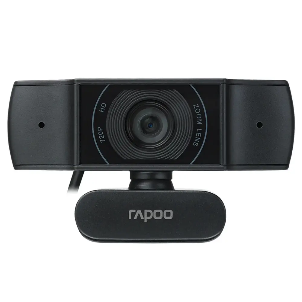 Rapoo C200 720P/30FPS HD USB Webcam - Dual Noise Reduction Mic, 100 Wide-Angle Lens - Black