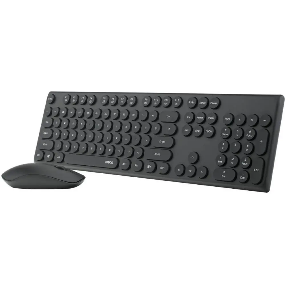Rapoo X260S Wireless Optical Mouse & Keyboard - 2.4G Connection, 10M Range, Spill-Resistant, Retro Style Round Key Cap, 1000DPI - Black
