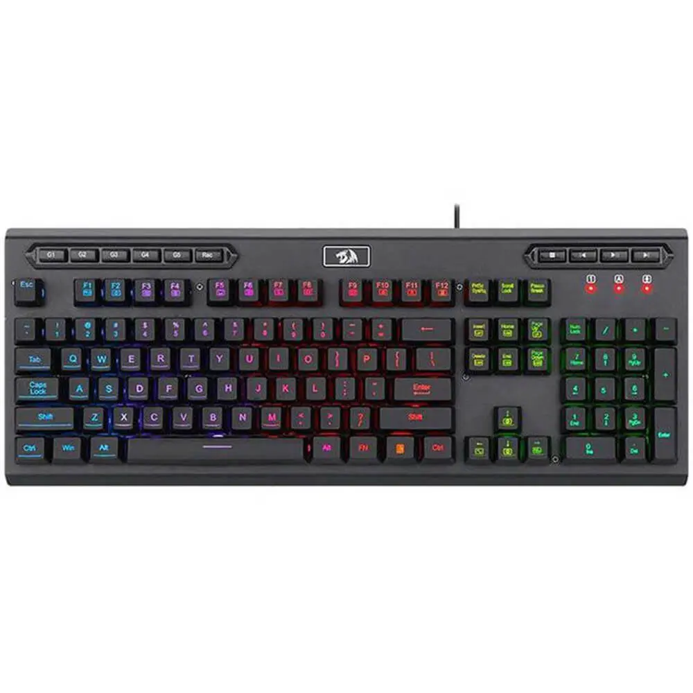 Redragon K513 RGB Aditya Membrane Gaming Keyboard, Standard 104 Keys Linear Mechanical-Feel Keyboard w/ 5 Extra On-Board Macro G Keys, Dedicated Media Control, Solid Metal Top Case