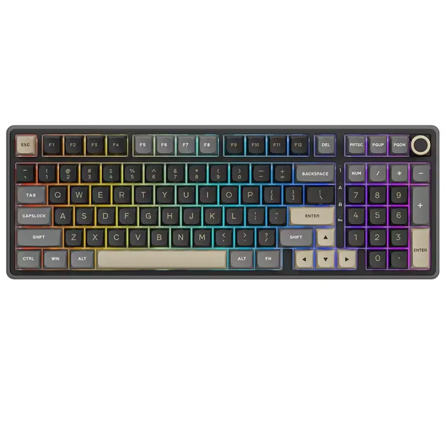 RK Royal Kludge R98 Pro 96% Wired Mechanical Gaming Keyboard – RGB, Hot-Swappable Cream Linear Switch, Gasket Mount, MDA PBT Keycaps, Numpad & Knob (Phantom Black)