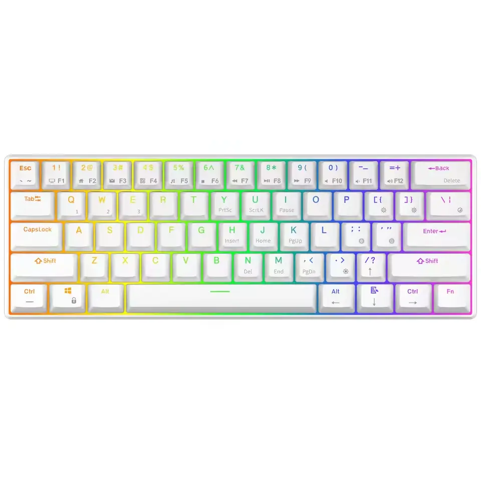 RK Royal Kludge RK61 Wireless 60% Mechanical Keyboard, Mini Portable Size, 61 Keys Triple Mode BT5.0/2.4G/USB-C Compact Gaming Keyboard, PBT Keycaps, Pro Software, Hot Swappable Red Switches (White)