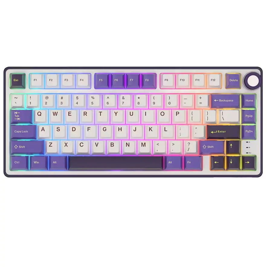 RK Royal Kludge R75 Wired Mechanical Keyboard, 75% Percent Custom Gaming Keyboard Gasket Mount RGB Backlit with Knob & PBT Keycaps, Hot Swappable K Silver Switch (Blackberry Mousse)