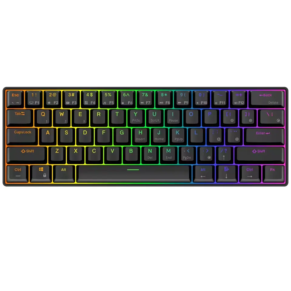 RK Royal Kludge RK61 Wireless 60% Mechanical Keyboard, Mini Portable Size, 61 Keys Triple Mode BT5.0/2.4G/USB-C Compact Gaming Keyboard, PBT Keycaps, Pro Software, Hot Swappable Red Switches (Black)