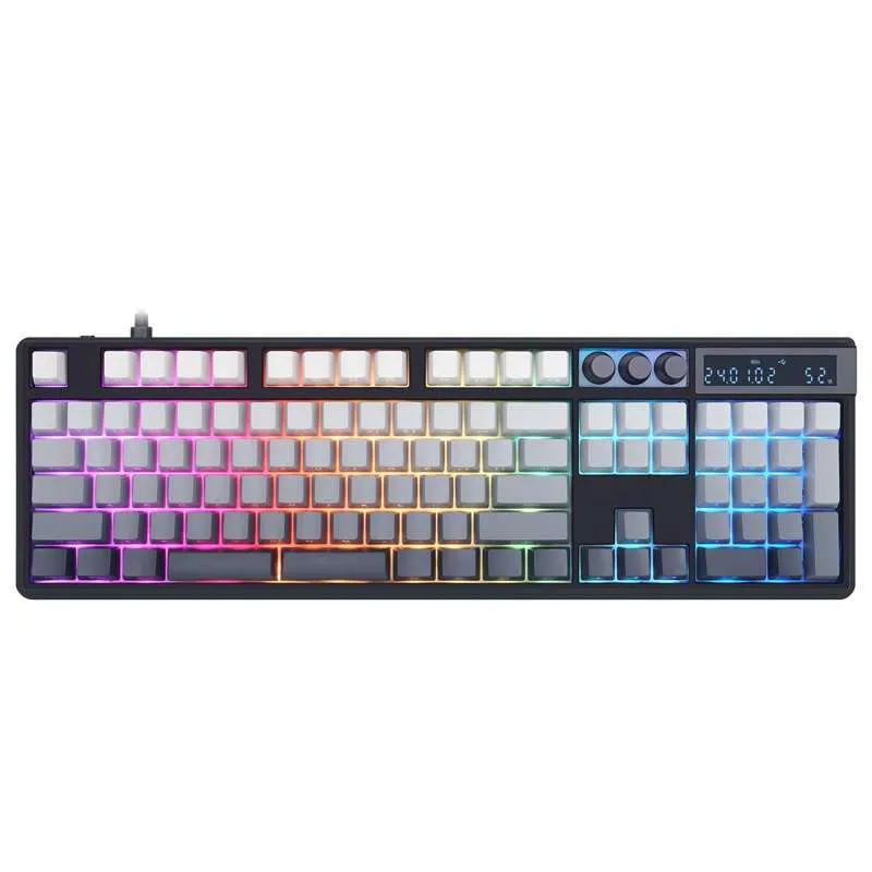 Skyloong GK104 Pro Full Size Mechanical Gaming Keyboard, Wireless/Wired Bluetooth/2.4GHz/USB-C Hot Swappable with Screen, Knobs, Calculator, Split Space Bar Compatible - Twilight