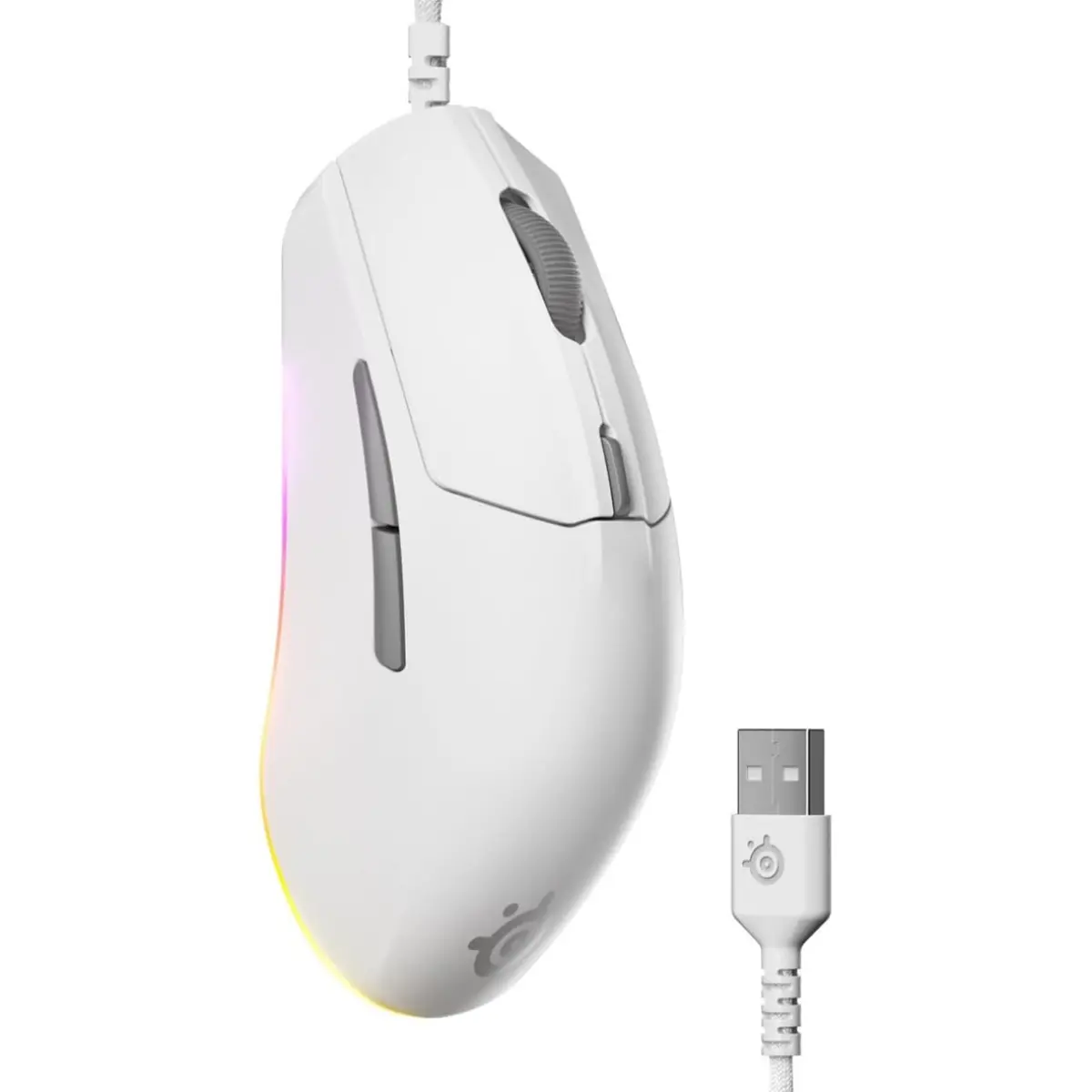 SteelSeries Rival 3 Gen 2 Gaming Mouse: 8500 DPI TrueMove Core Optical Sensor, 60 Million Click Durability, Low Latency, 77g Lightweight, 100% PTFE Feet, RGB - White