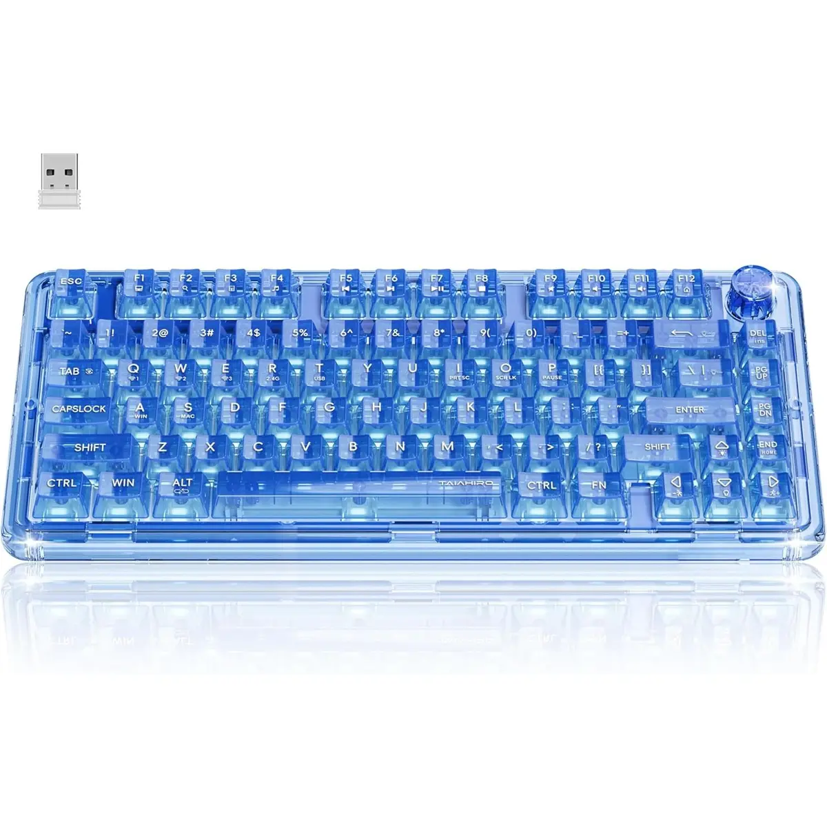 Taiahiro BK920 Wireless Mechanical Gaming Keyboard, Full Transparent RGB Backlit 80 Keys Gasket Hot Swap Linear Switch Quiet Keyboard with Multimedia Knob, 4000mAh Battery, 3 Modes BT5.0/2.4G/USB-C for WIN/MAC, Blue