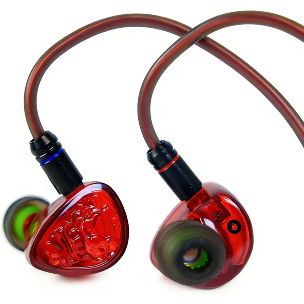 Tangzu Wan'er S.G II Red Lion in Ear Monitor, Gaming IEM Earphones, HiFi Wired Earphones with Silicone Headphone Organizer, Tang Sancai Wide Bore Eartips, Sonic Eartips (Red, 3.5mm with Mic)