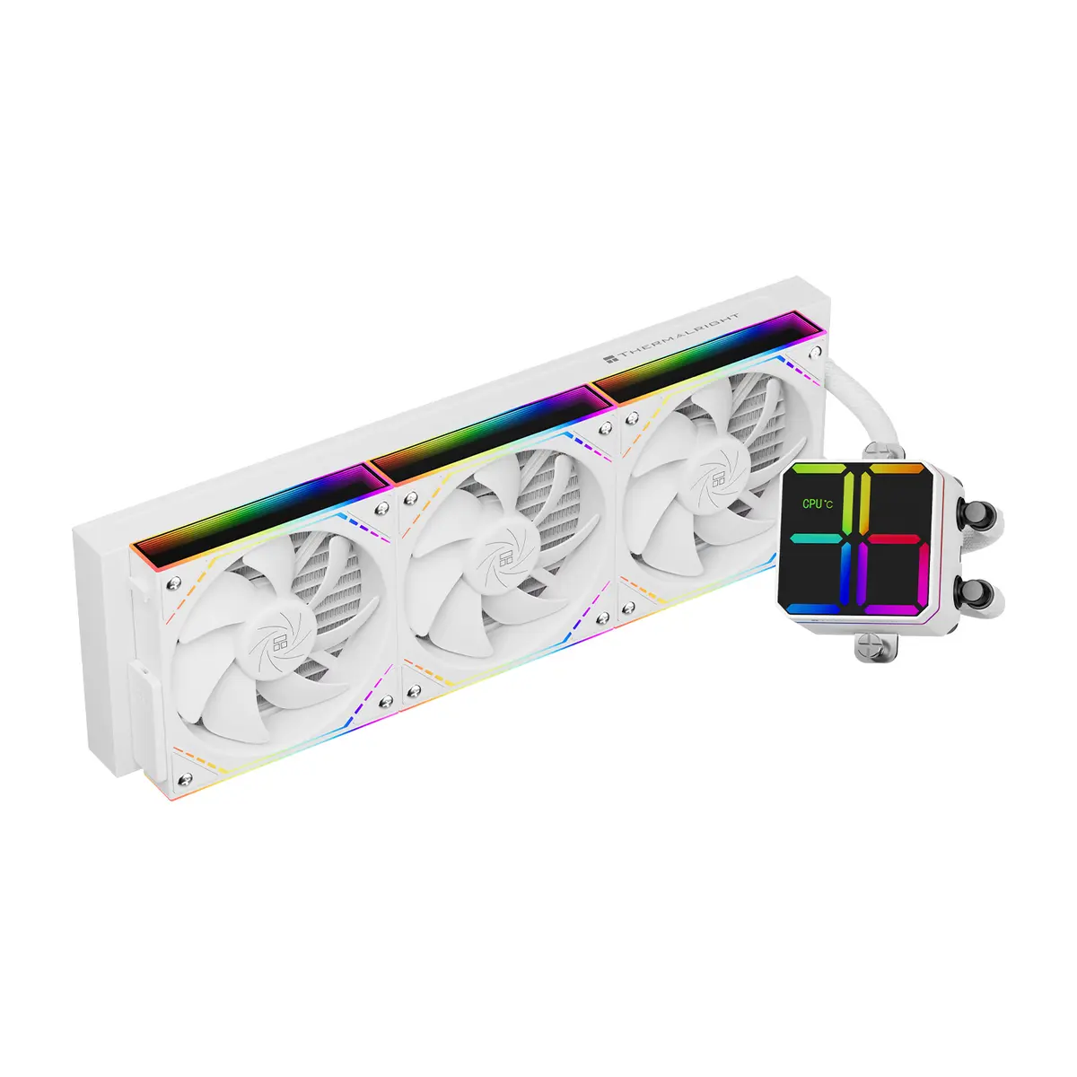 Thermalright Magic Qube 360 ARGB White Liquid CPU Cooler, Building Block Fan with 2000RPM, Temperature Controlled Color Changing Digital Screen