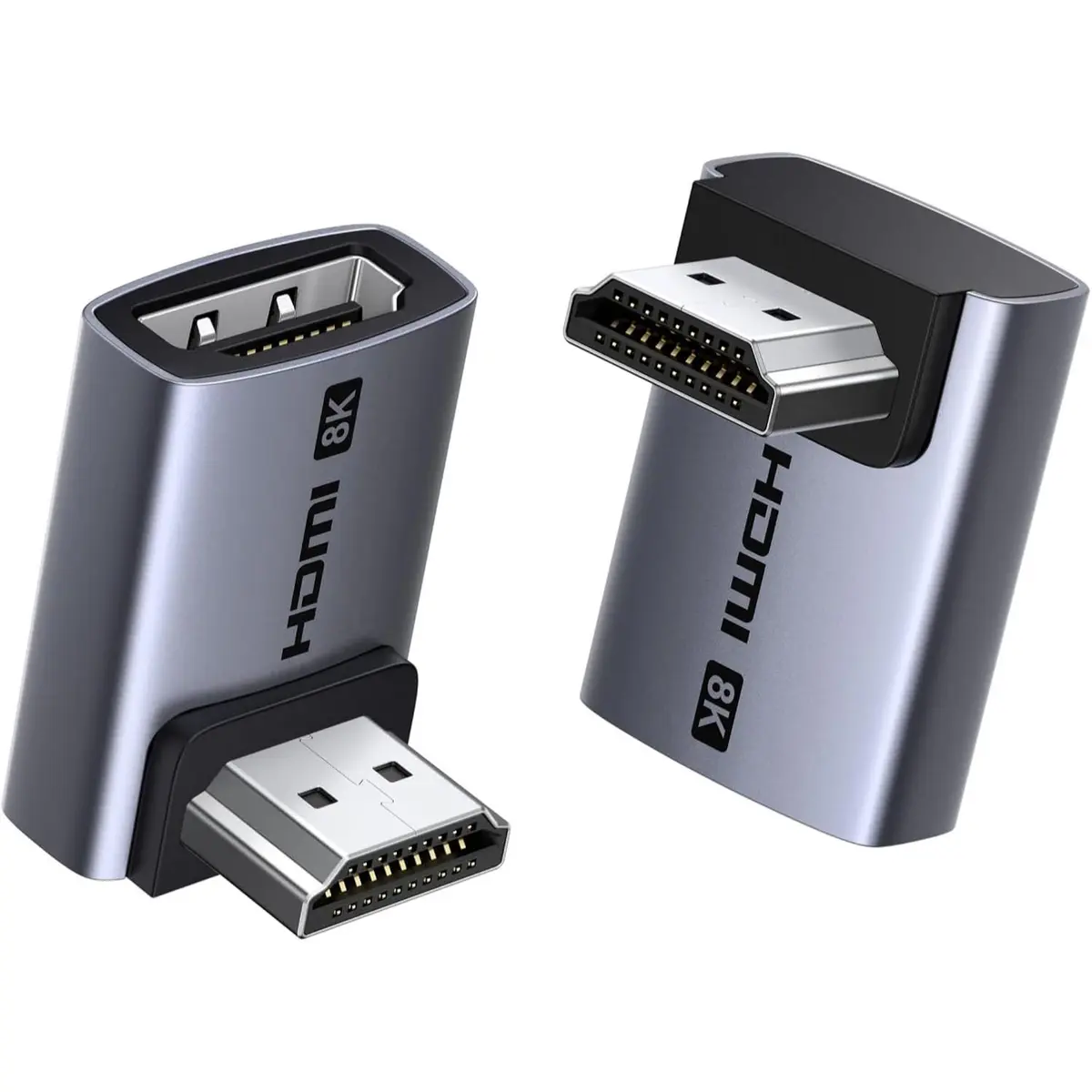 Ugreen 10K 8K@60Hz HDMI 2.1 Right Angle Male to Female Adapter 2 Pack Support 4K@240Hz 48Gbps L-Shaped High Speed Connector 3D HDR VRR