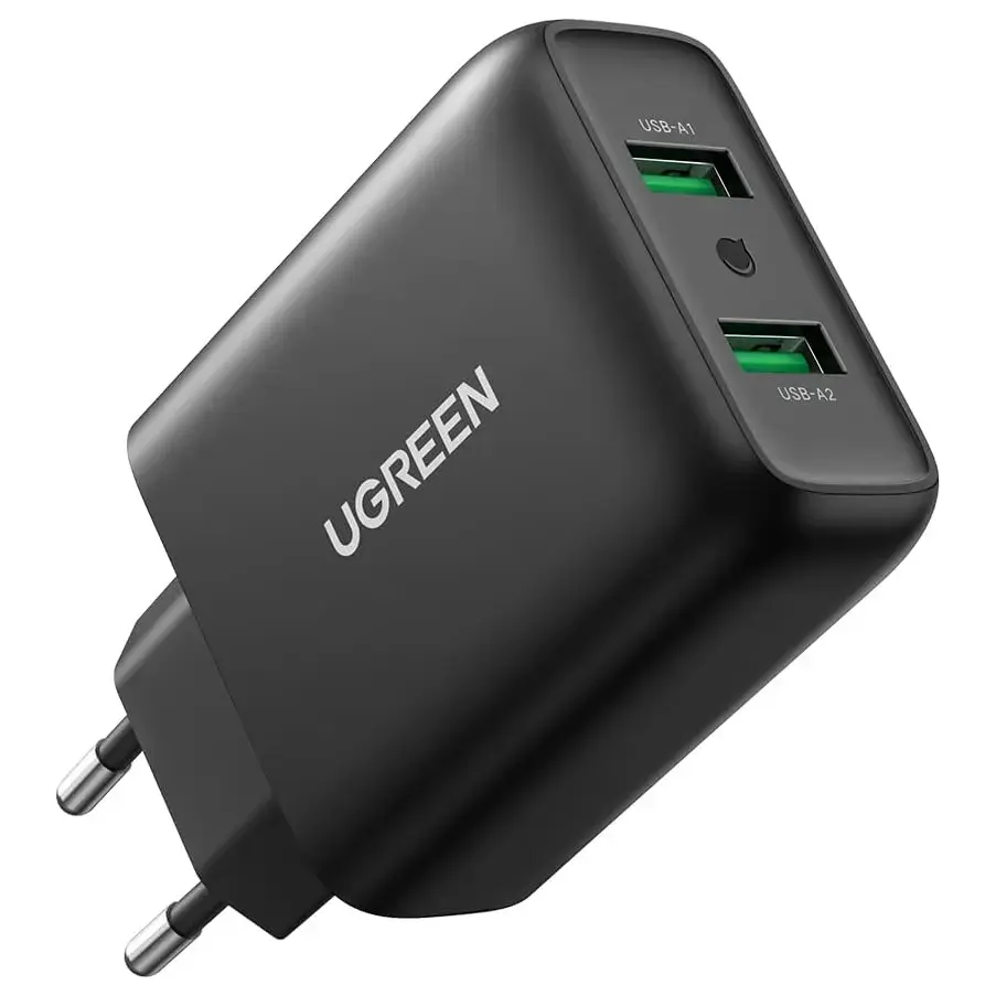 Ugreen 36W 2-Port USB Charger, QC 3.0 Fast Charging Up to 3A, 100-240V Input