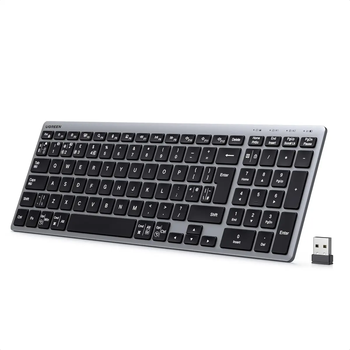 Ugreen Wireless Keyboard, Bluetooth Keyboard with UK Layout, Mini and Rechargeable Ergonomic Keyboard, BT5.4 &2.4GHz Dual Modes, Connect 3 Devices, for ipad/PC/Tablet, Windows/macOS/Android/Linux,etc.