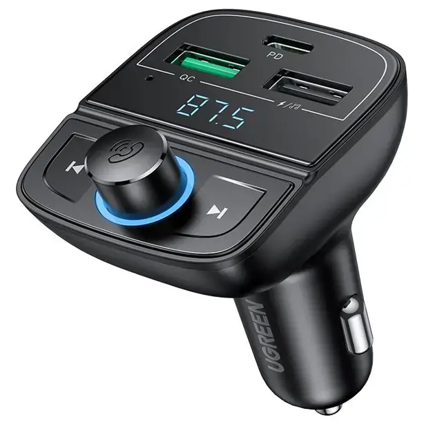Ugreen  Bluetooth FM Transmitter and Car Charger 31.5W, Bluetooth 5.0, USB-C PD and USB-A QC 3.0 and 1.5A USB, USB and TF Card Up To 32GB, 12V/24V