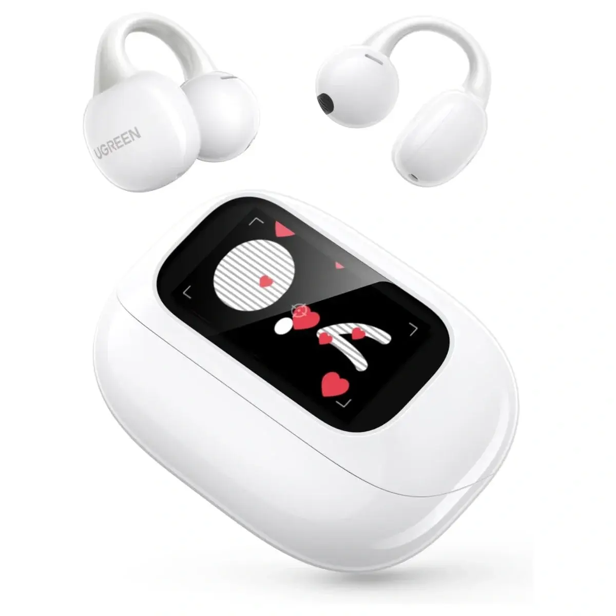 Ugreen ClipBuds Magic Open-Ear Wireless Earbuds, Smart Touchscreen With Custom Wallpaper, Bluetooth 5.4, 30H Playtime, 12mm Bio-Diaphragm Stereo Sound, IPX5 Waterproof