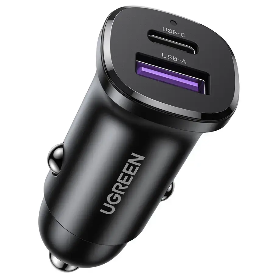 Ugreen EC305 2-Port Fast Car Charger, USB-C PD 30W Max and USB-A QC 22.5W Max, 30W, Black