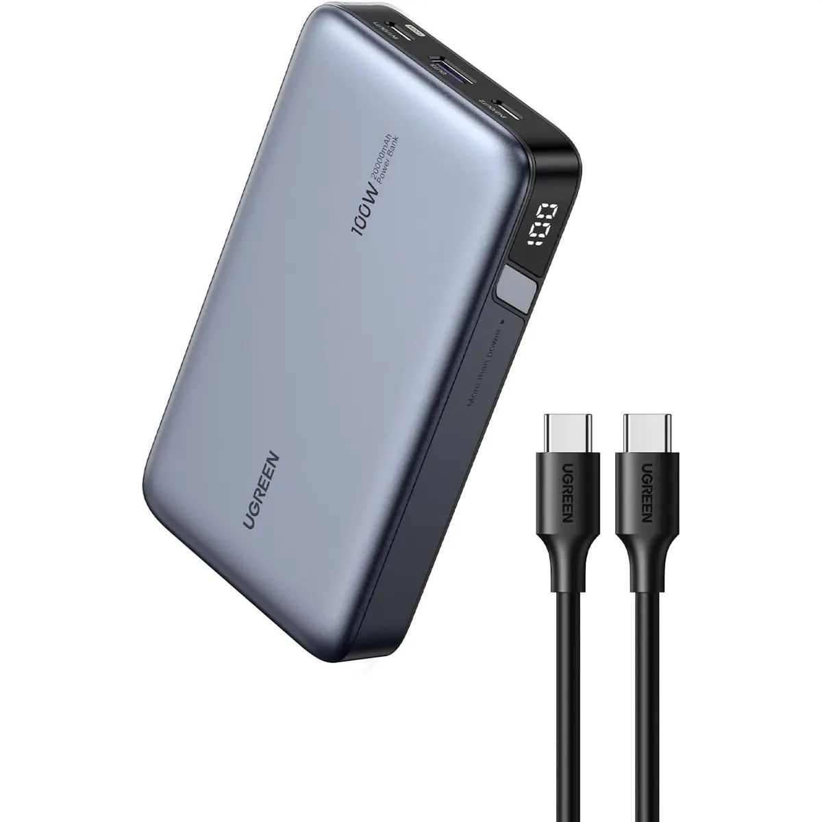 Ugreen Nexode 100W 20000mAh Power Bank, PD Fast for MacBook - Digital Display, PD 3.0, 3-port Fast Charging, Charges iPhone 60% in 30min. Compatible with iPad, Galaxy