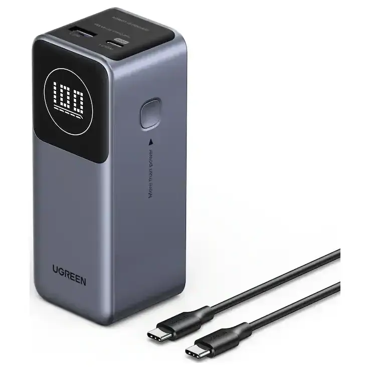 Ugreen Nexode 12000mAh 100W Power Bank, 100W PD PPS Fast Charging, 1 USB-C and 1 USB-A, Smart Display