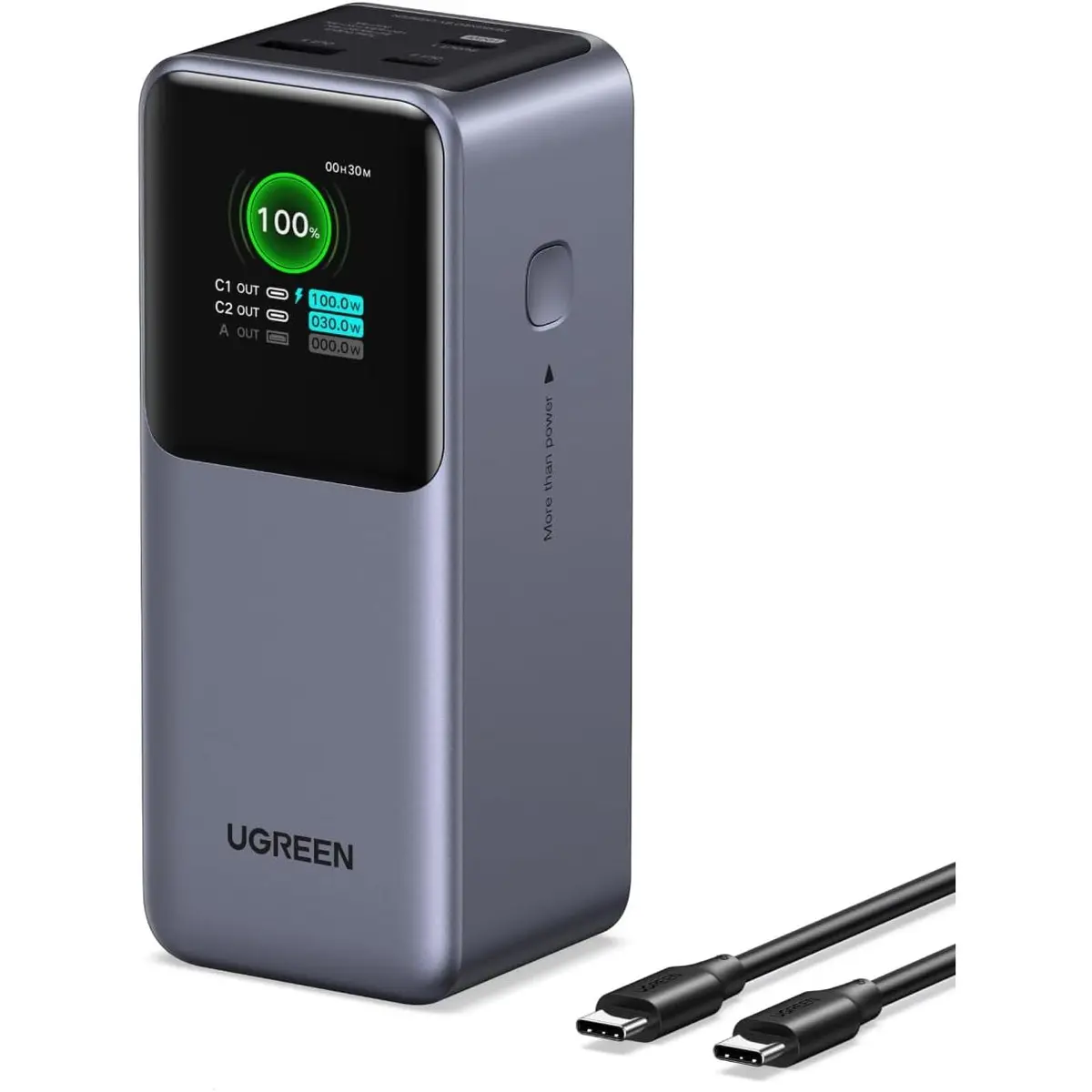 Ugreen Nexode 20000mAh 130W Portable PD Power Bank for MacBook Pro 16 - TFT Smart Display, 72Wh, PD 3.0. Fast for MacBook, iPad, iPhone 17/16, 3-port for Multiple Devices