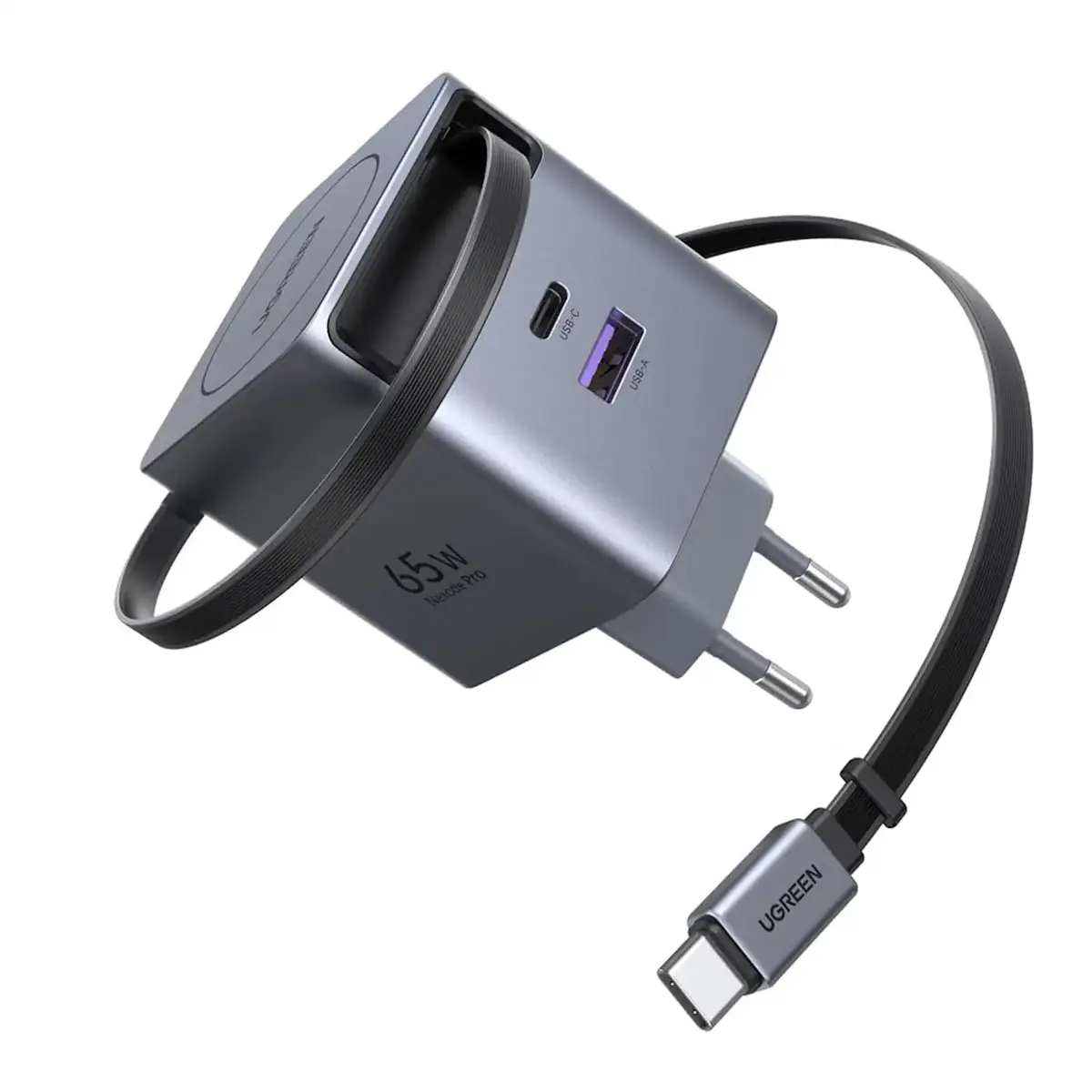 Ugreen Nexode Pro 65W GaN Fast Charger with Retractable Cable (EU Plug)