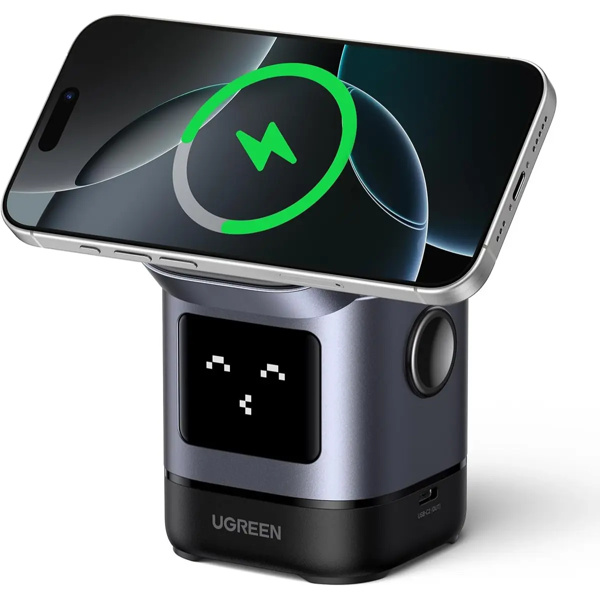 Ugreen Uno Qi2 15W 2-in-1 Foldable Wireless Charger Stand Qi2 Certified, Adjustable Viewing, Wireless Charger for iPhone and AirPods, No Adapter
