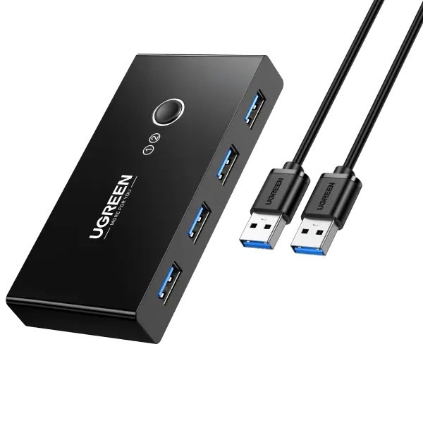Ugreen USB HDMI KVM Switch 4K, 2-In-1-Out HDMI Switcher and Extended 4 Ports USB Hub Manual Sharing Box with USB Cables for Computer, PC, Laptop, Desktop, Monitor, TV, Printer, Keyboard, Mouse Control