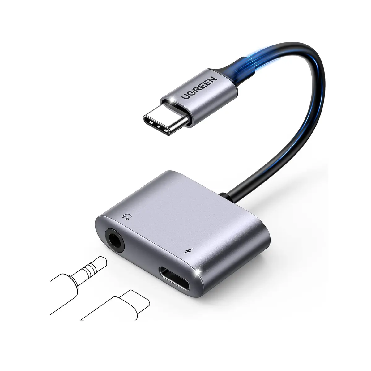 Ugreen USB-C to 3.5mm Headphone and Charger Adapter 2 in 1 Type C to Aux Audio Jack with PD 60W Fast Charging Dongle for Headphone Earbud Compatible with Samsung S25 Ultra iPad Pro Switch 2