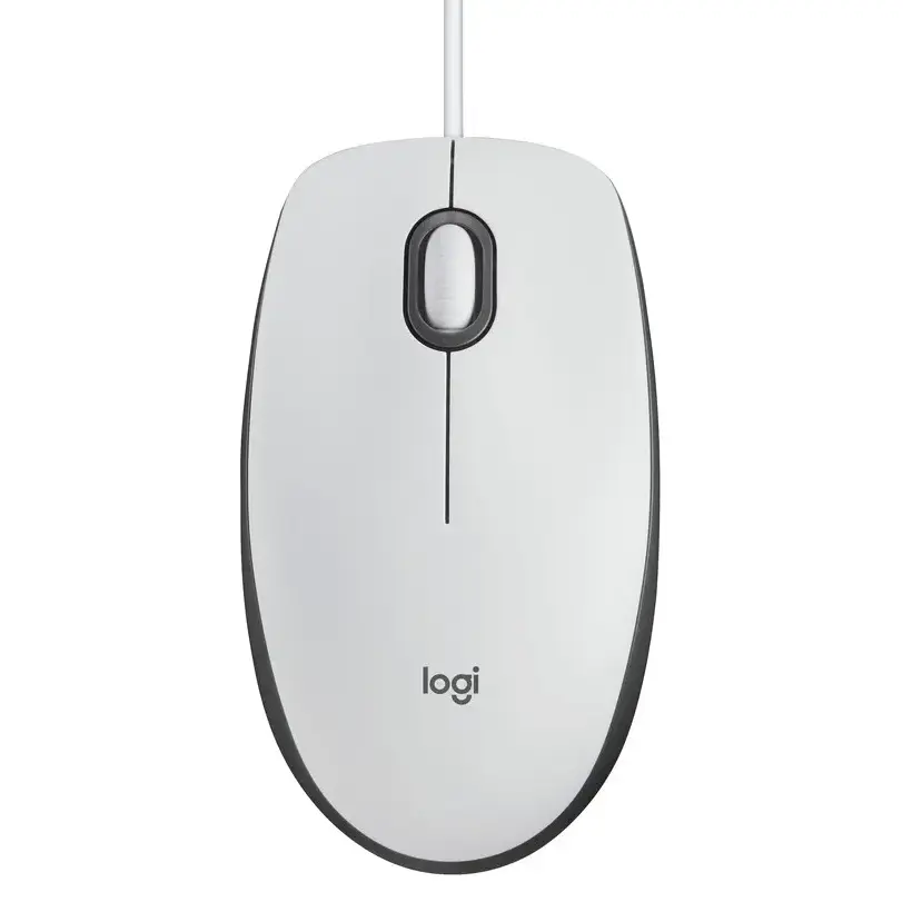 Logitech M100 Wired USB Corded Mouse - Optical, Ambidextrous - White