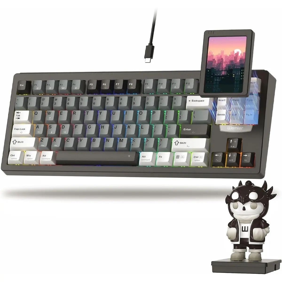 Womier DUO87 Modular 75% Mechanical Keyboard, Touch Screen Gaming Keyboard Custom Creamy Keyboard, Detachable Oversized Touch Screen, QMK/VIA Wired Keybord, POM Switches, Hot Swap, RGB Gaming & Work, Win/Mac (Black)