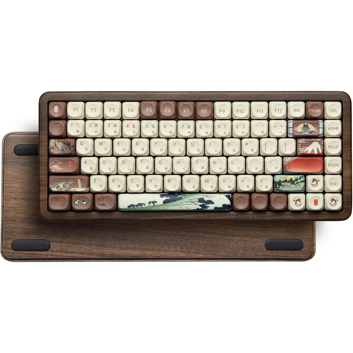 Womier WD75 V2 75% Wireless Creamy Keyboard with Wood Shell, QMK/VIA Retro Mechanical Gaming Keyboard 8000mAh Battery, Tri-Mode Custom Keyboard RGB Hot Swappable, MOA Japanese Keycap, Linear Switch (Ukiyoe)
